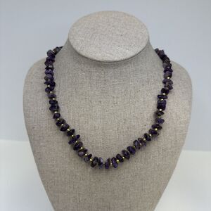 Amethyst Chip Graduated Necklace Gold Tone Spacer Beads Vintage Xtra Long 30”